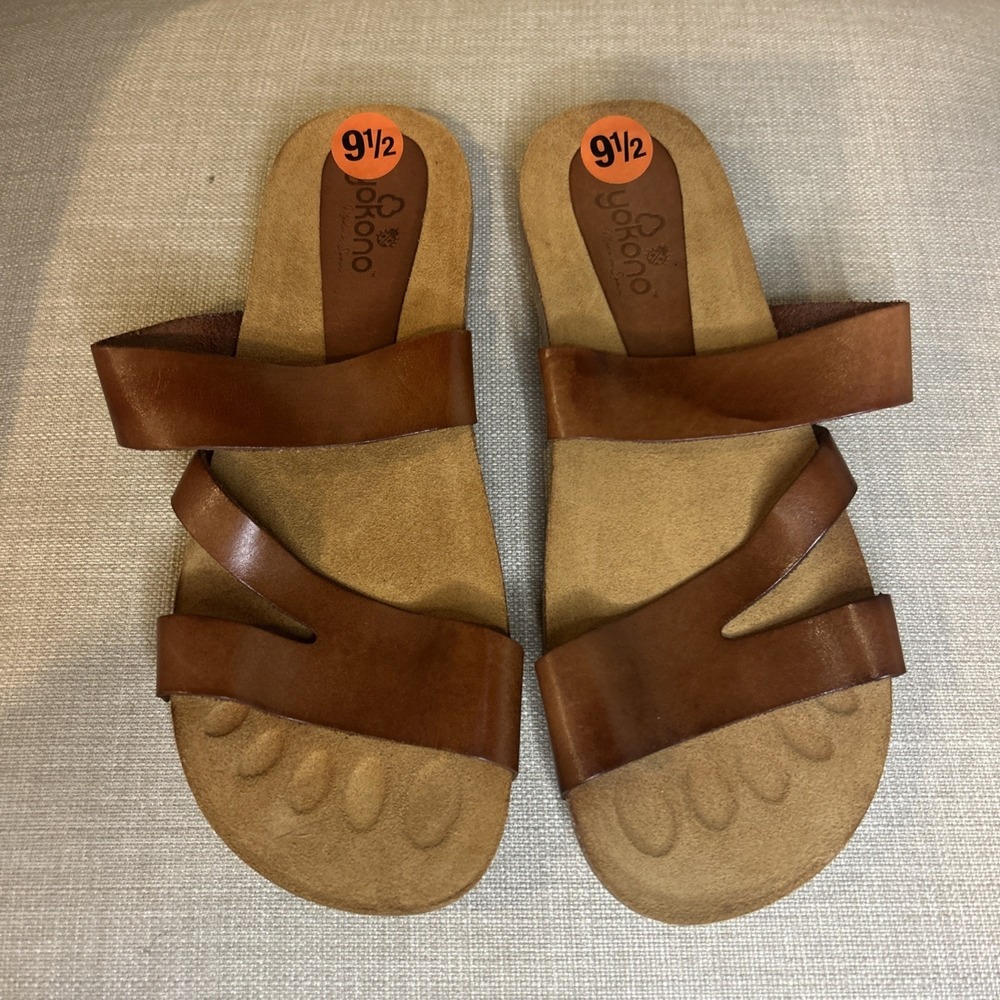 Yokono Women's Size 9.5 New Brown Leather Cork Suede Natural Fibers